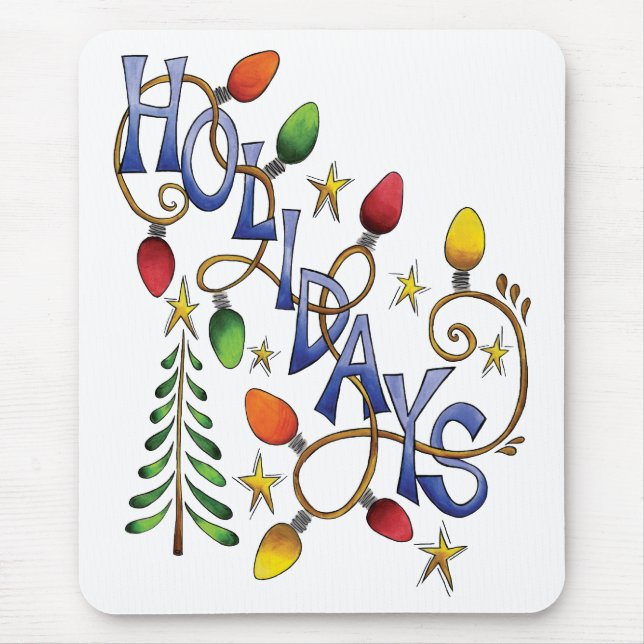 Cute Christmas, Lights and Stars with Holiday Text Mouse Pad (Front)