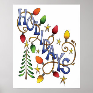 Cute Christmas, Lights and Stars with Holiday Text Poster