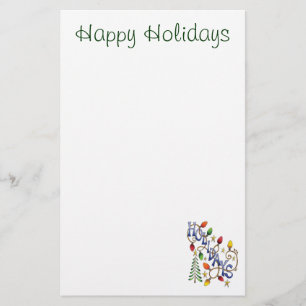 Cute Christmas, Lights and Stars with Holiday Text Stationery