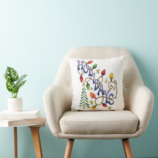 Cute Christmas, Lights and Stars with Holiday Text Throw Pillow (Chair)