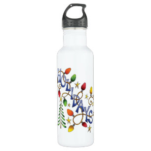 Cute Christmas, Lights and Stars with Holiday Text Water Bottle