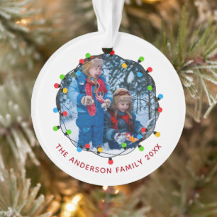 Cute Christmas Lights Family Photo 2025 Keepsake Ornament
