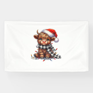 Cute Christmas Lights Highland Cow Funny Christmas Banner