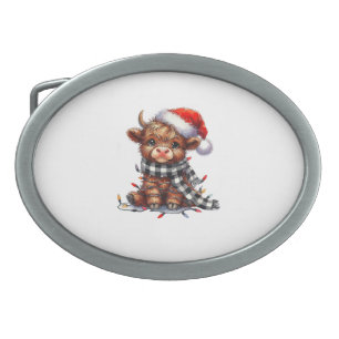 Cute Christmas Lights Highland Cow Funny Christmas Belt Buckle