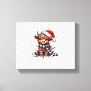 Cute Christmas Lights Highland Cow Funny Christmas Canvas Print