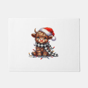 Cute Christmas Lights Highland Cow Funny Christmas Doormat