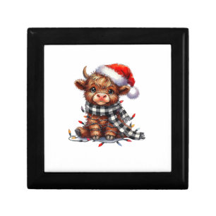 Cute Christmas Lights Highland Cow Funny Christmas Gift Box