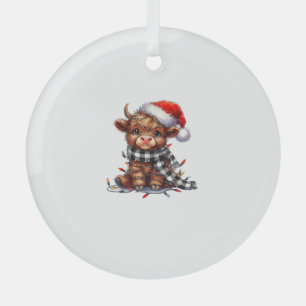 Cute Christmas Lights Highland Cow Funny Christmas Glass Ornament