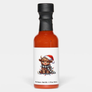 Cute Christmas Lights Highland Cow Funny Christmas Hot Sauces