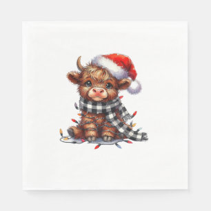 Cute Christmas Lights Highland Cow Funny Christmas Napkins