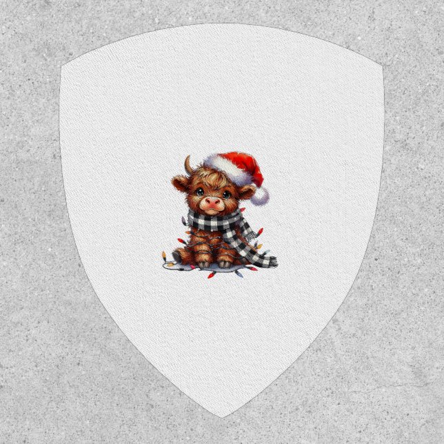 Cute Christmas Lights Highland Cow Funny Christmas Patch (Front)
