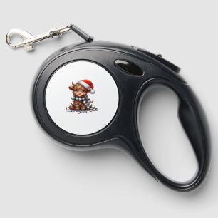 Cute Christmas Lights Highland Cow Funny Christmas Retractable Pet Leash