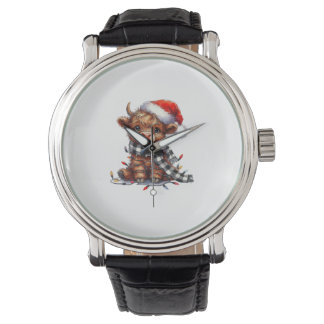 Cute Christmas Lights Highland Cow Funny Christmas Watch