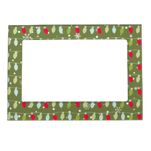 Cute Christmas Lights Olive Green Red Blue Magnetic Frame