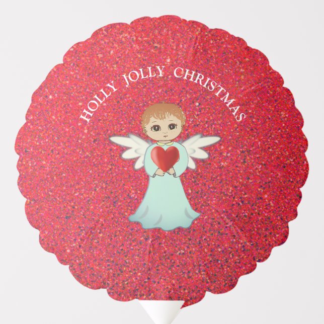 Cute Christmas little angel on red glitter Balloon (Front)