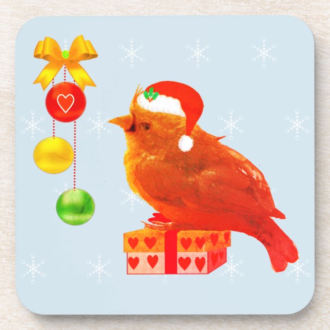 Cute Christmas Little Bird Beverage Coaster (Front)
