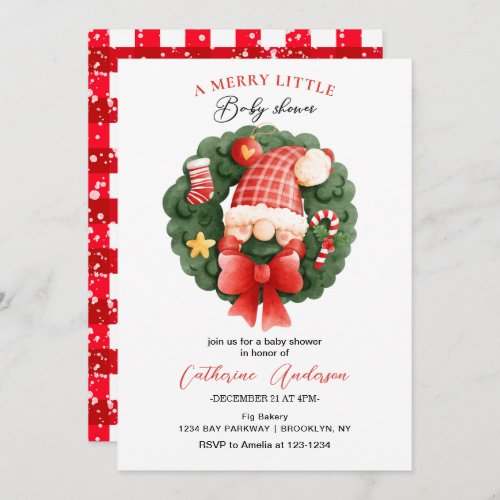 Cute Christmas Little Gnome Baby Shower Invitation