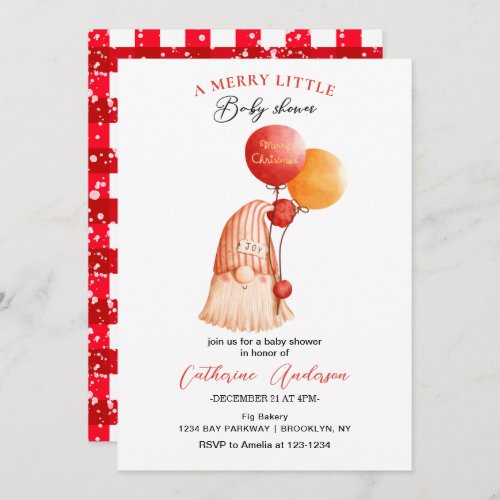 Cute Christmas Little Gnome Baby Shower Invitation