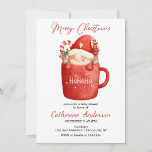 Cute Christmas Little Gnome in a mug Baby Shower Invitation