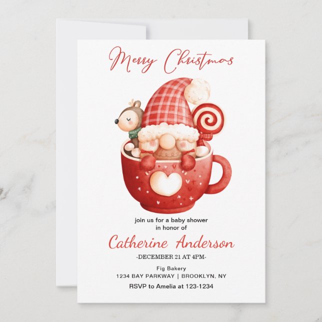 Cute Christmas Little Gnome in a mug Baby Shower   Invitation (Front)