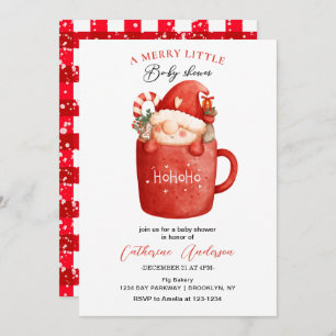 Cute Christmas Little Gnome in a mug Baby Shower Invitation