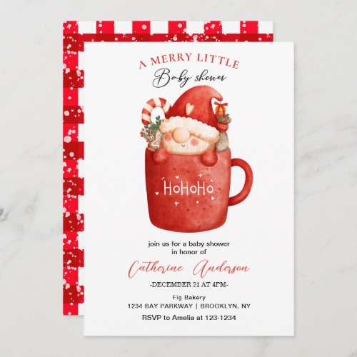 Cute Christmas Little Gnome in a mug Baby Shower  Invitation