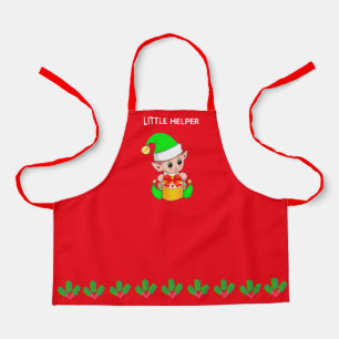 Cute Christmas little helper elf on red Apron