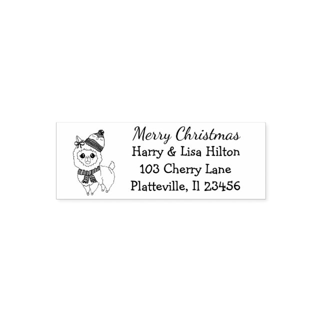 Cute Christmas Llama Address Label Self-inking Stamp (Design)