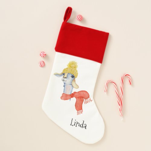 CUTE CHRISTMAS LLAMA HEAD WITH RED SCARF CHRISTMAS STOCKING