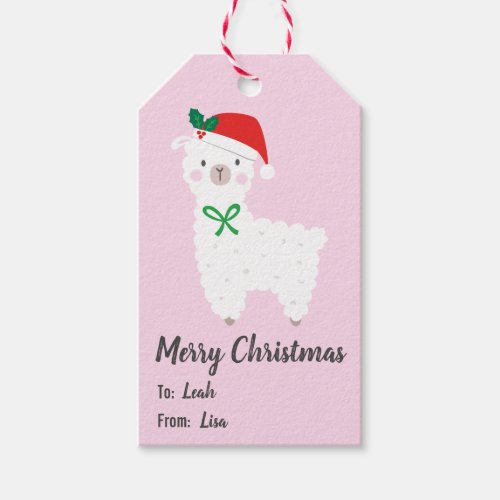 Cute christmas Llama on light pink gift tags