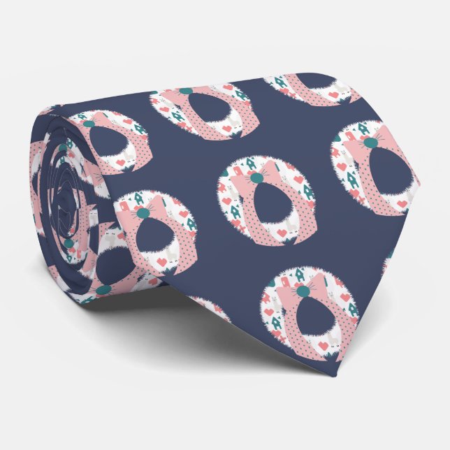 Cute Christmas Llama Repeat Pattern Neck Tie (Rolled)