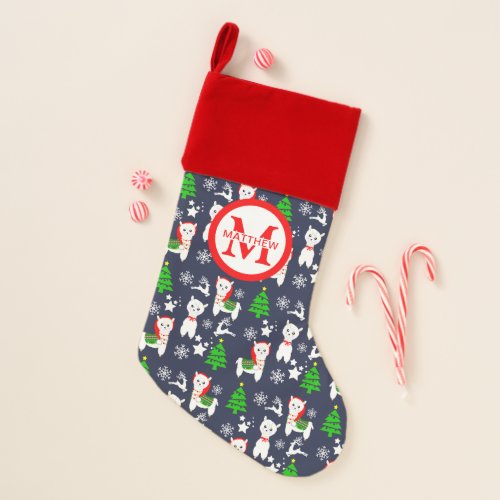 Cute Christmas Llamas Festive Pattern Personalized Christmas Stocking