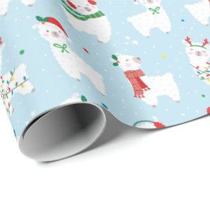 Cute Christmas Llamas on light blue Wrapping Paper