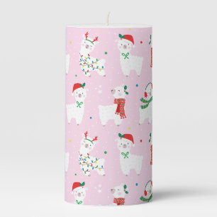 Cute Christmas Llamas pink pattern Pillar Candle