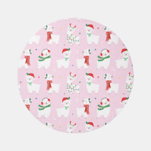 Cute Christmas Llamas pink pattern Rug
