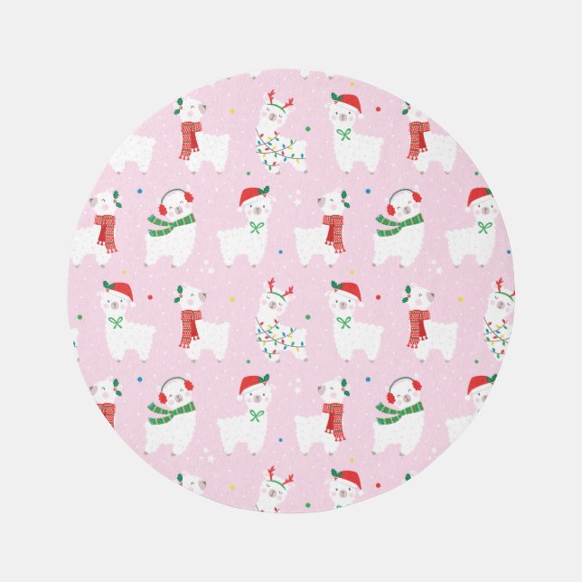 Cute Christmas Llamas pink pattern Rug (Front)