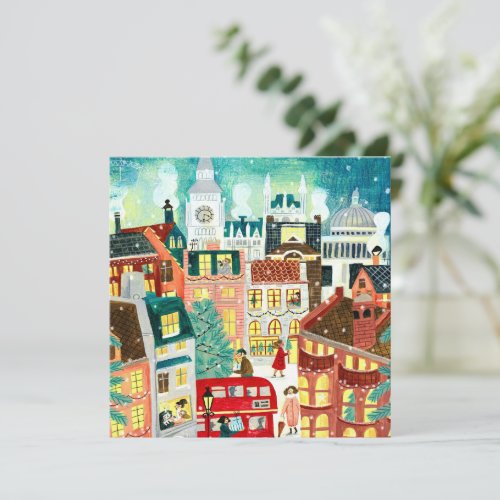 Cute Christmas London city in the snow Holiday Card