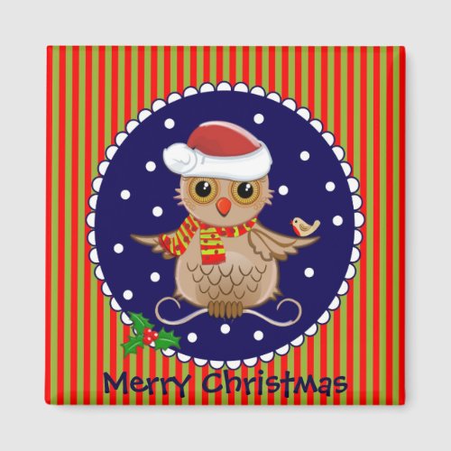 Cute Christmas magnet with cartoon owl and text