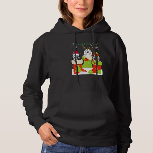 Cute Christmas Maltese In Sock Xmas Reindeer Santa Hoodie