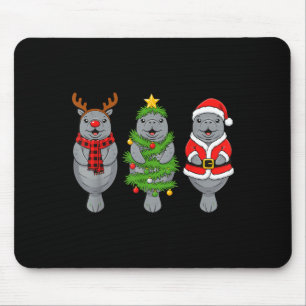 Cute Christmas Manatee Shirt, Holiday Manatee Sant Mouse Pad