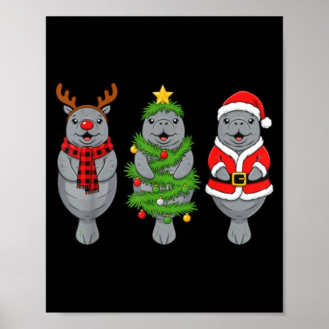 Cute Christmas Manatee Shirt, Holiday Manatee Sant Poster (Front)
