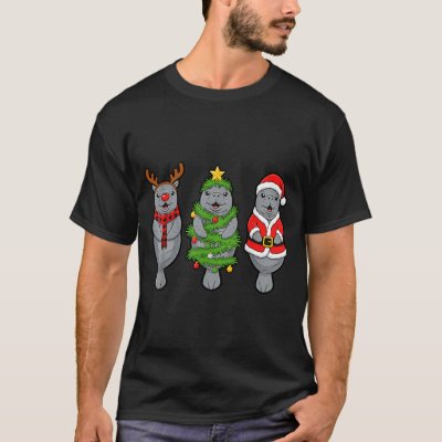 Cute Christmas Manatee Shirt, Holiday Manatee Sant T-Shirt