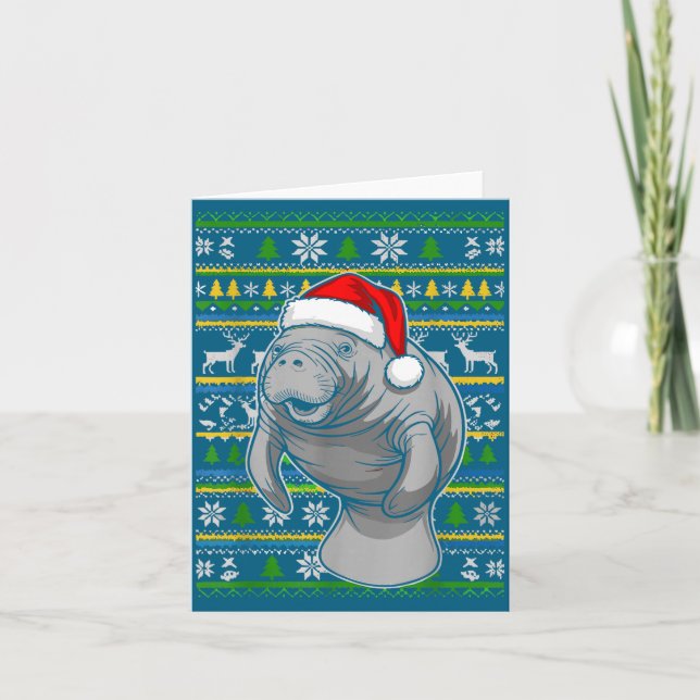 Cute Christmas Manatee Shirt, Manatee Ugly Xmas Sw Card (Front)