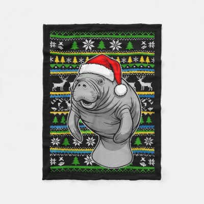 Cute Christmas Manatee Shirt, Manatee Ugly Xmas Sw Fleece Blanket