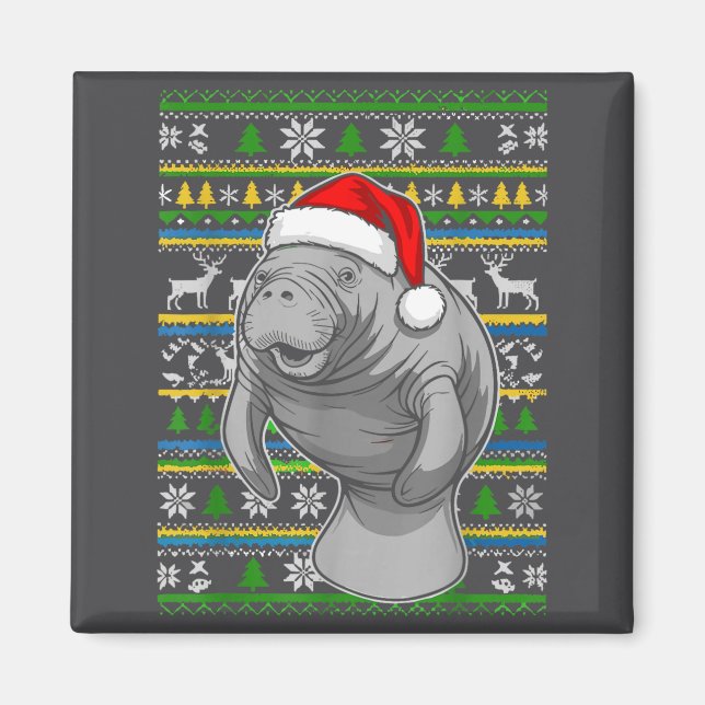 Cute Christmas Manatee Shirt, Manatee Ugly Xmas Sw Magnet (Front)