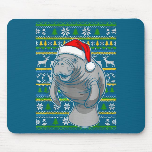Cute Christmas Manatee Shirt, Manatee Ugly Xmas Sw Mouse Pad (Front)