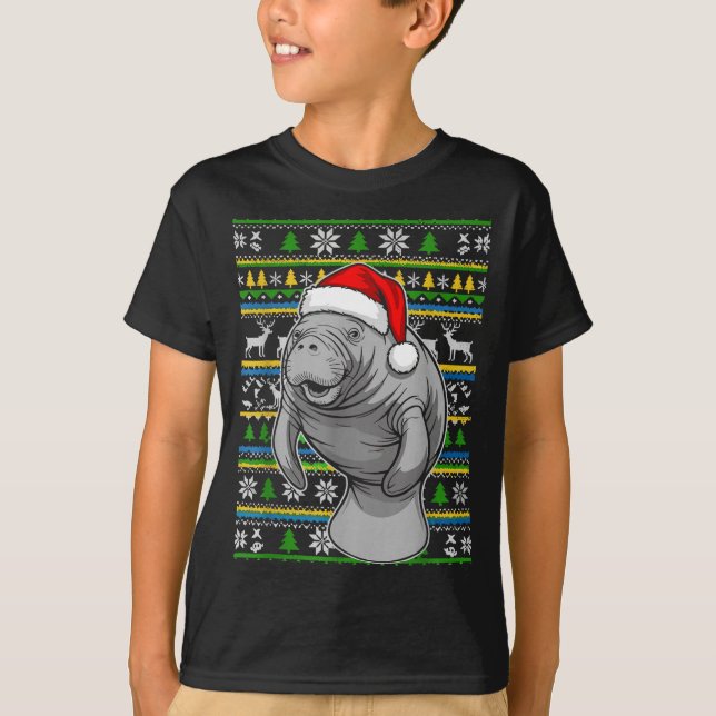 Cute Christmas Manatee Shirt, Manatee Ugly Xmas Sw T-Shirt (Front)