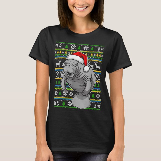 Cute Christmas Manatee Shirt, Manatee Ugly Xmas Sw T-Shirt (Front)