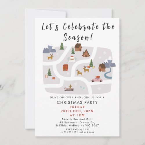 Cute Christmas Map Christmas Party Invitation