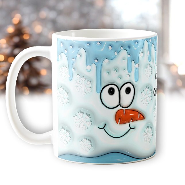 Cute Christmas Melting Snowman Face Blue Name Coffee Mug (Cute Christmas Melting Snowman Face Blue Name Coffee Mug)